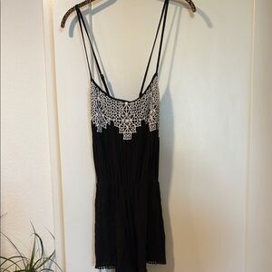 Black Romper with White Geometric Lace